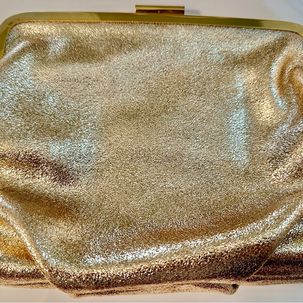 J Crew gold leather evening bag . NWOT - Picture 6 of 8